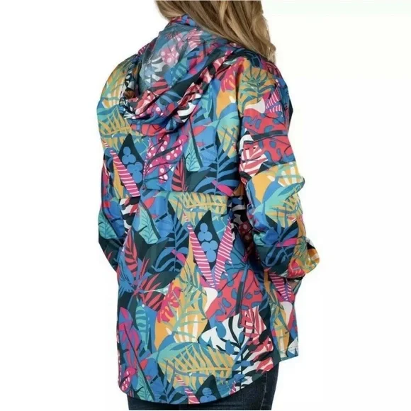 SOLD! Lauren James Hooded Rain Jacket Pullover Windbreaker Multicolored Floral - Picture 2 of 12